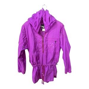 *Vintage SERAC 8 1/4 Zip Purple Jacket Nylon Coat Tie Waist Large Hood 80's 90's
